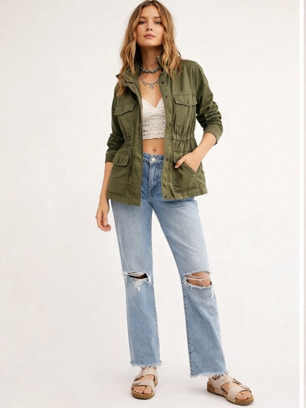 Madewell Utility Jacket XS Olive Green Military Cargo Adjustable Waist